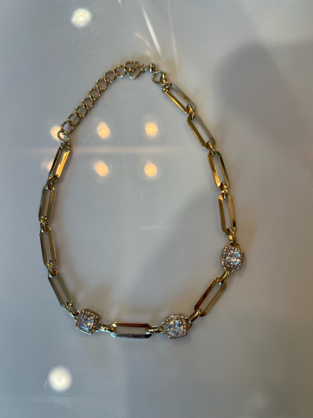 Gold Link Necklace with Sparkling Crystal Accents